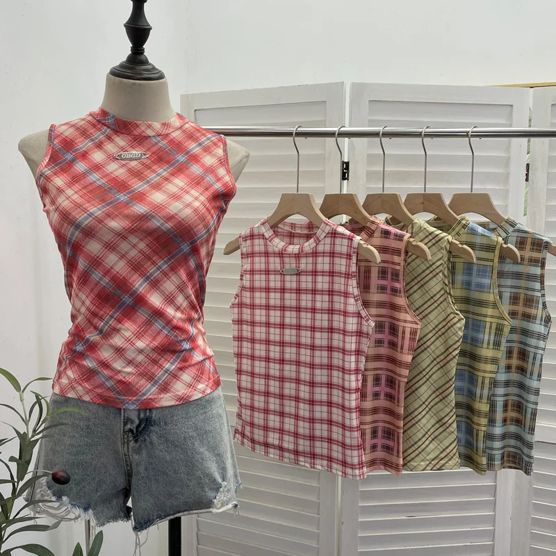 Nigikala Nigikala Mesh Vest Retro Design Slim Slimming Sleeveless T-Shirt Short Top 8036