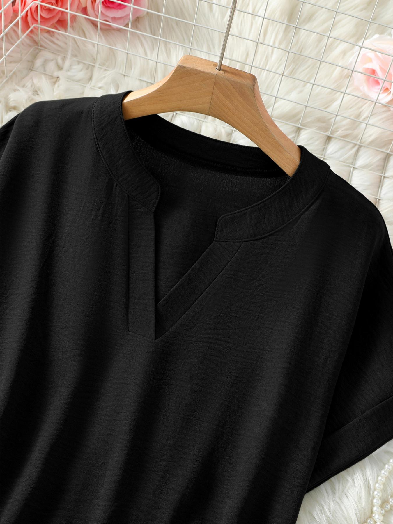 Women's Plain Short Sleeve Blouse, Shirts, Casual Solid Color Top for Daily Wear, Ladies Clothes for All Seasons