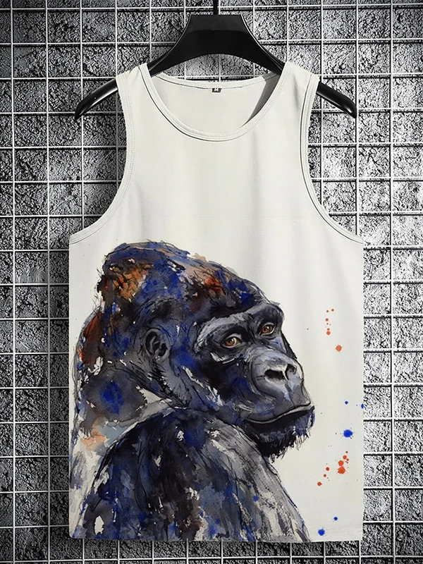 Men's Gorillas Watercolor Oil Painting Print Tank Top