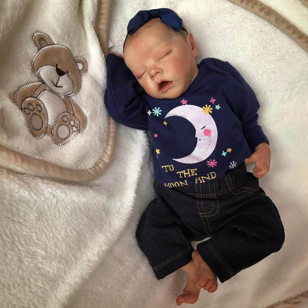 [New!]12" Cute Lifelike Handmade Sleeping Brown Hair Boy Soft Silicone Baby Doll Named Fritry