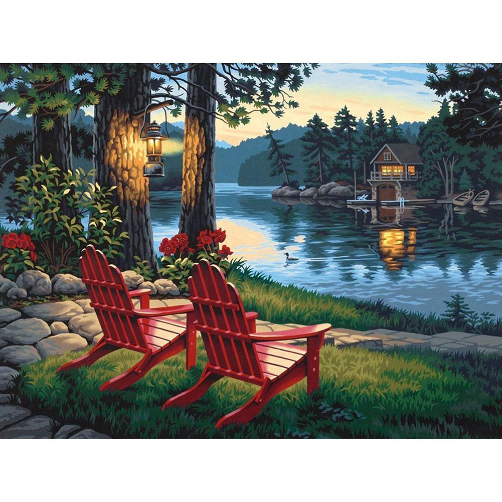 

35*45CM - Lakeside Chair - Round Drill Diamond Painting, 501 Original