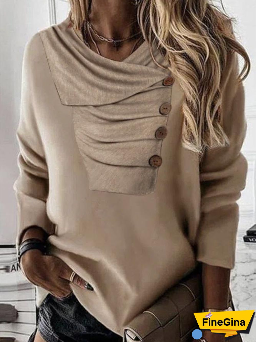 Brown Long Sleeve Plain Top