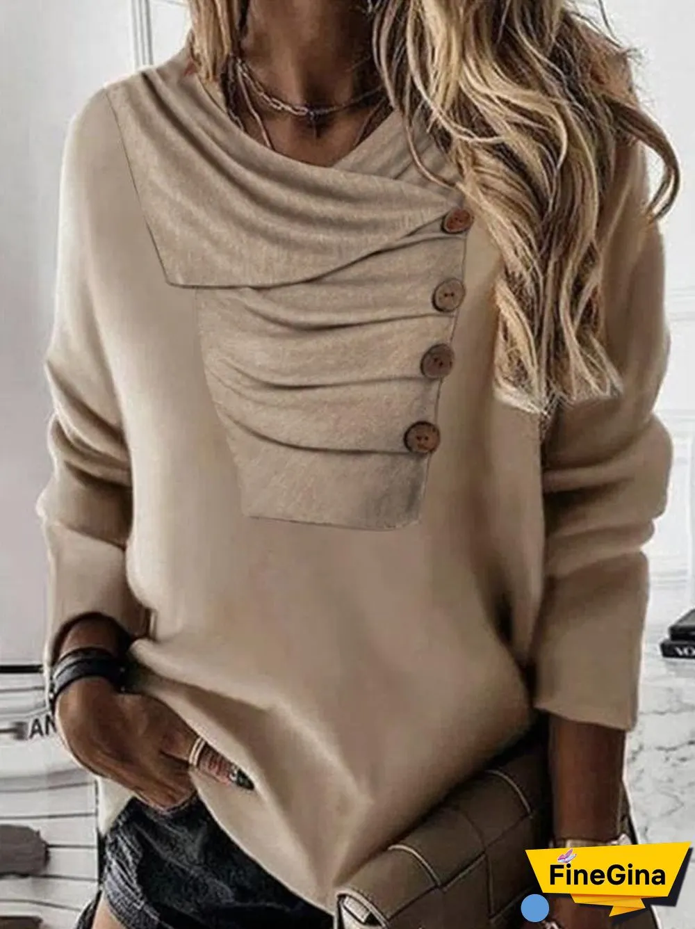 Brown Long Sleeve Plain Top