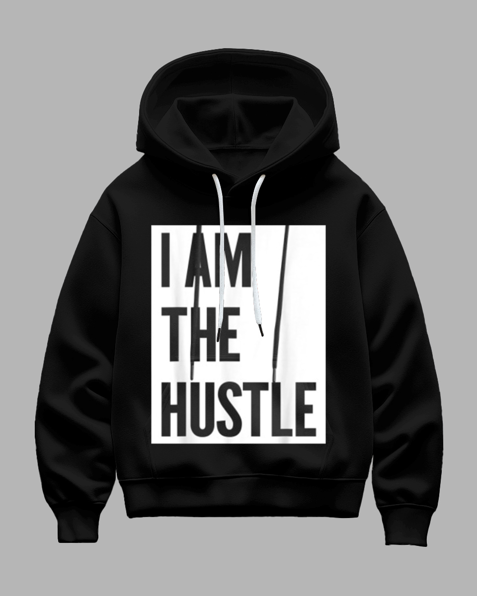 Big Men's Black "I AM THE HUSTLE" Letter Printed Hoodie