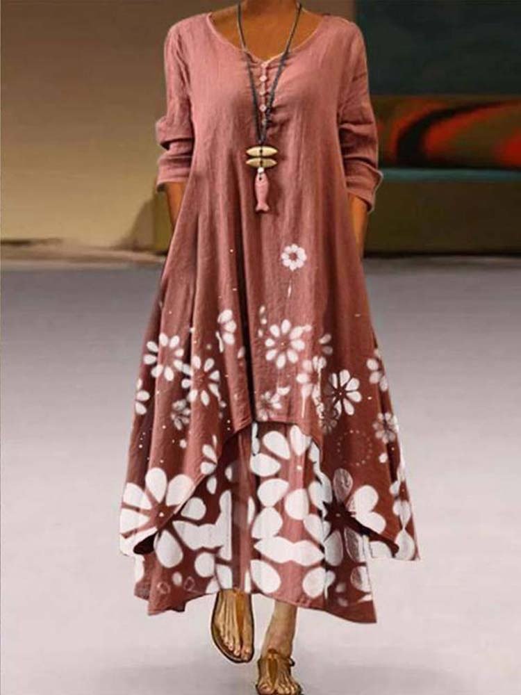 Printed Long-Sleeved Dress