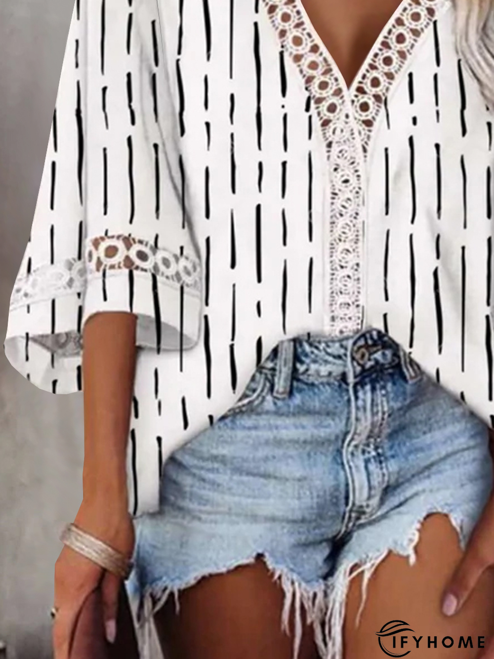 Casual V Neck Striped Short Sleeve Top | IFYHOME