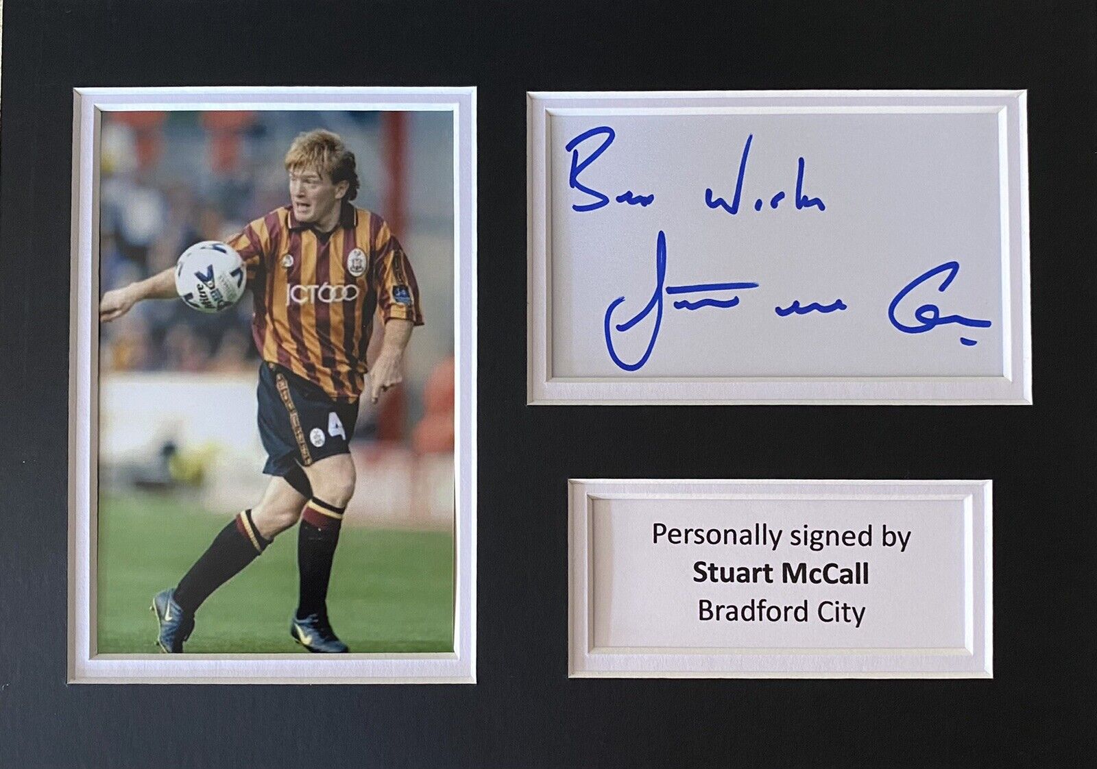 Stuart McCall Hand Signed White Card In A4 Bradford City Mount Display