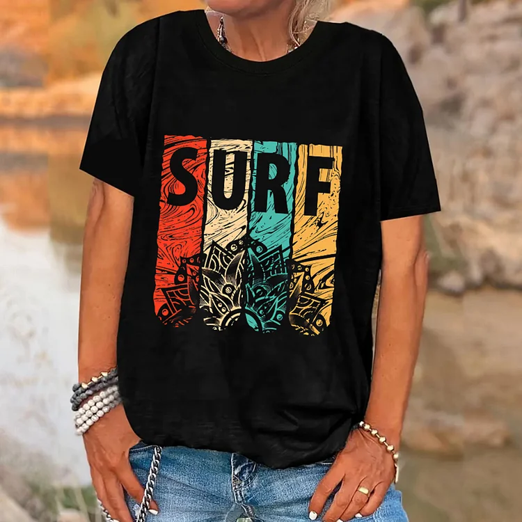 Surf Printed Crew Neck Women's T-shirt socialshop