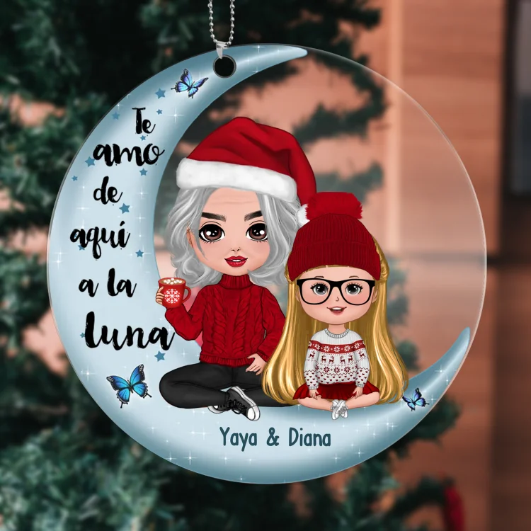 Navidad-Ornamentos navideños de acrílico abuela y nieto/a en luna nombres y personajes personalizados