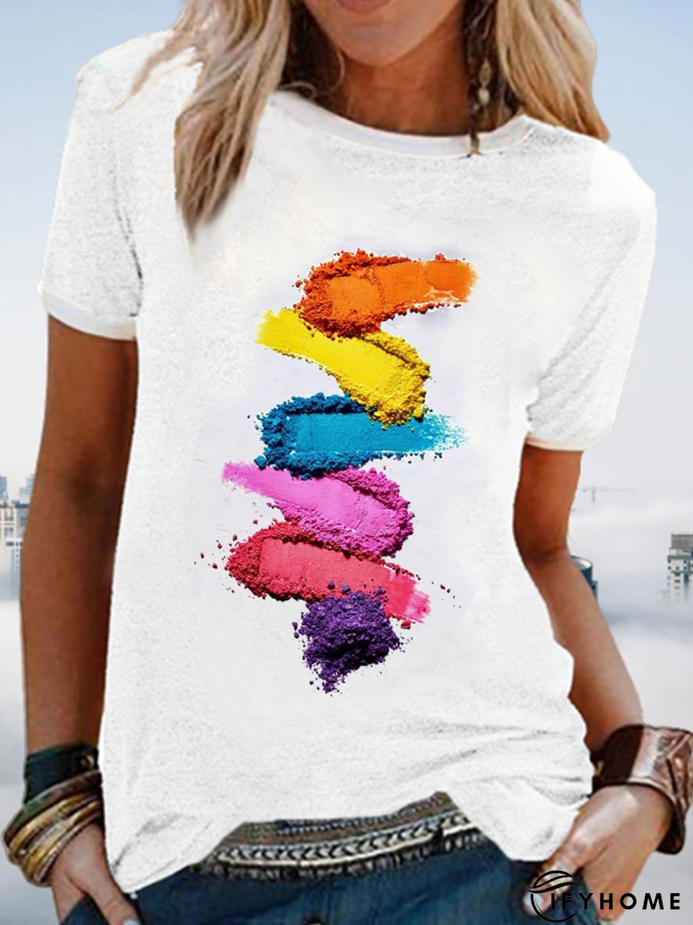 White Cotton Casual Short Sleeve T-shirt | IFYHOME