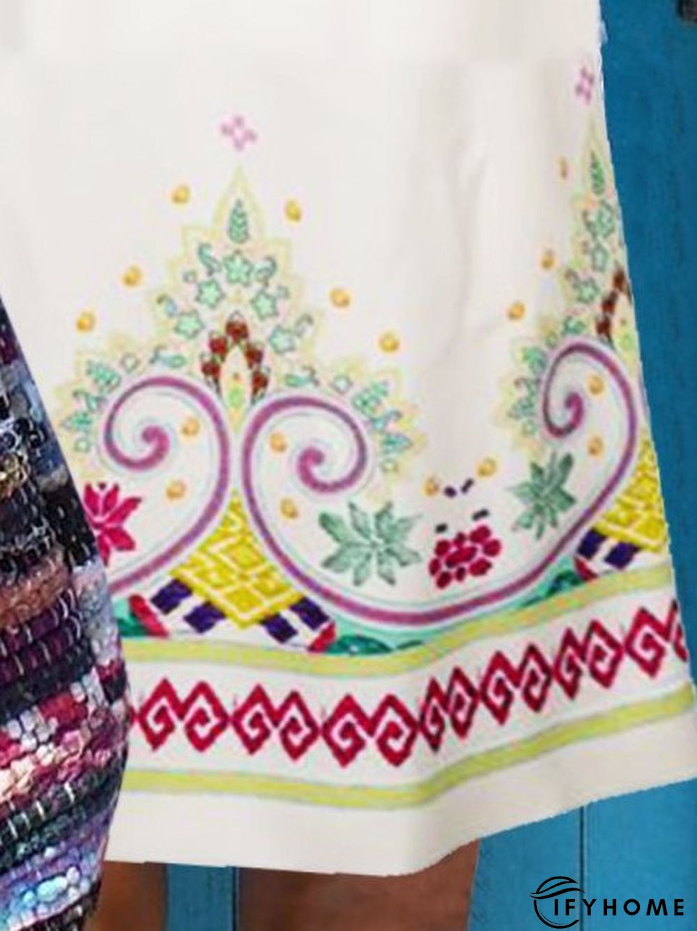 Shift Cotton-Blend Short Sleeve Vintage Weaving Dress | IFYHOME