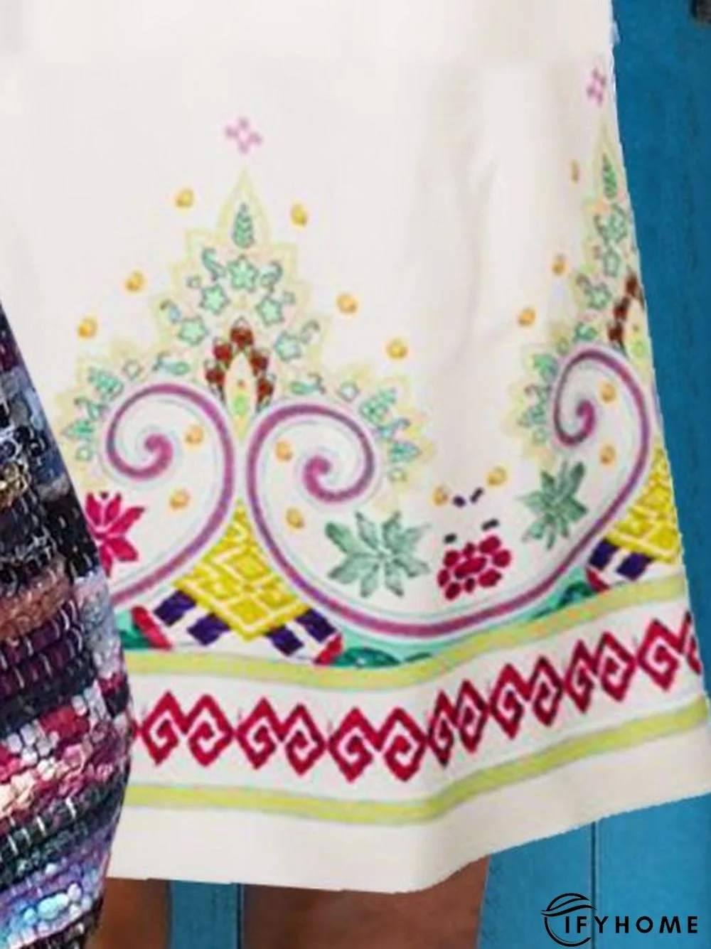 Shift Cotton-Blend Short Sleeve Vintage Weaving Dress | IFYHOME