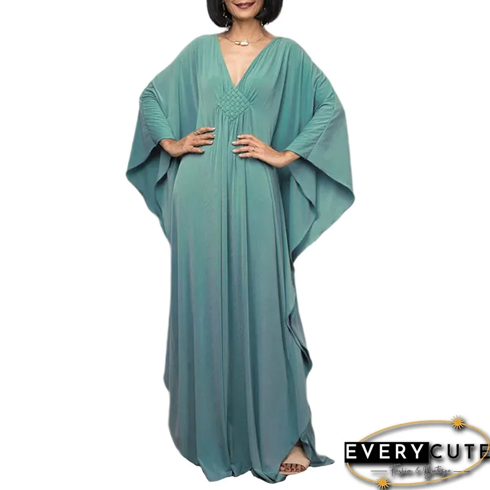 Blue-green Front Woven Bat Sleeve Beachwear Kimono