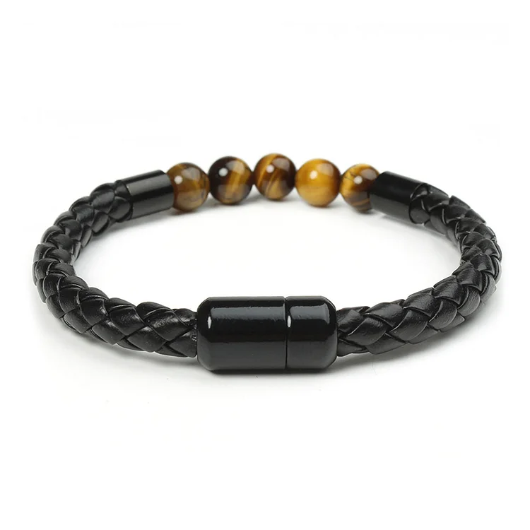 Pulsera de cuero con perlas para hombre