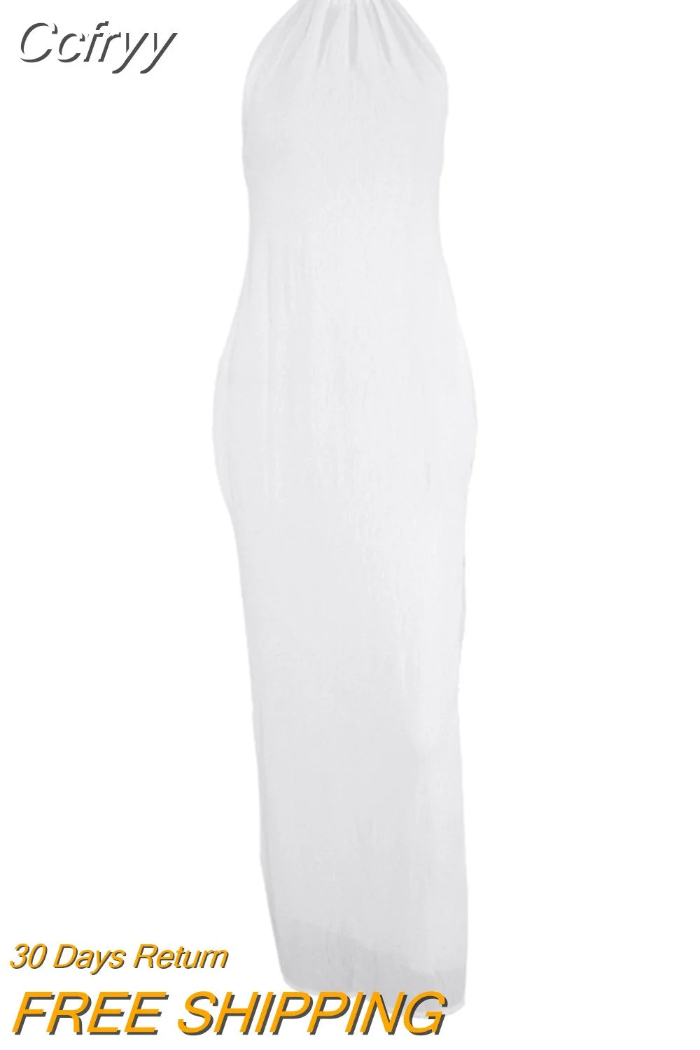 Huibahe 18 Halter Neck Sexy Women White Long Dress High Slit Evening Party Dress Ladies Backless Bodycon Holiday Sundress 2023