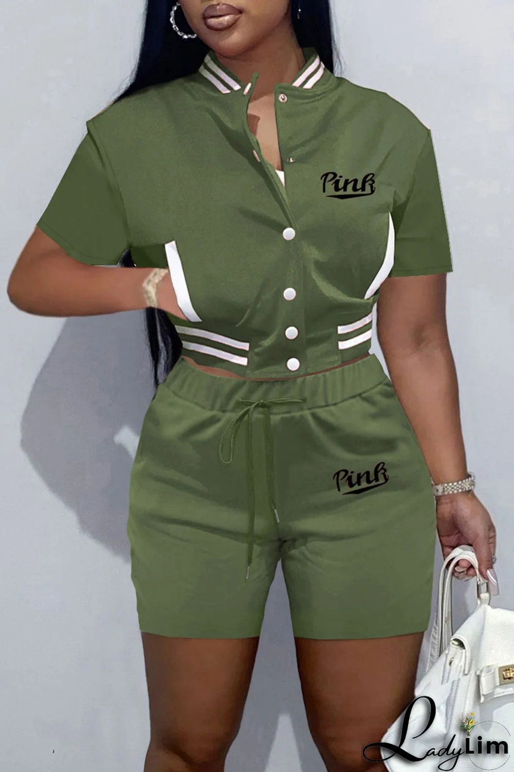 Black Casual Letter Print Patchwork O Neck Short Sleeve Two Pieces