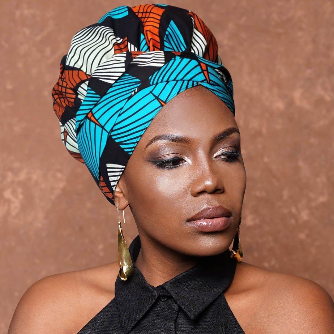 African Print Head Wrap With Satin-Lined(Window Shades) -AW1870