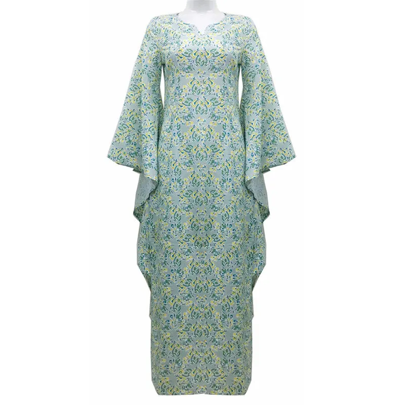 Brownm Long Bohemian Batwing Sleeve Printed Dresses
