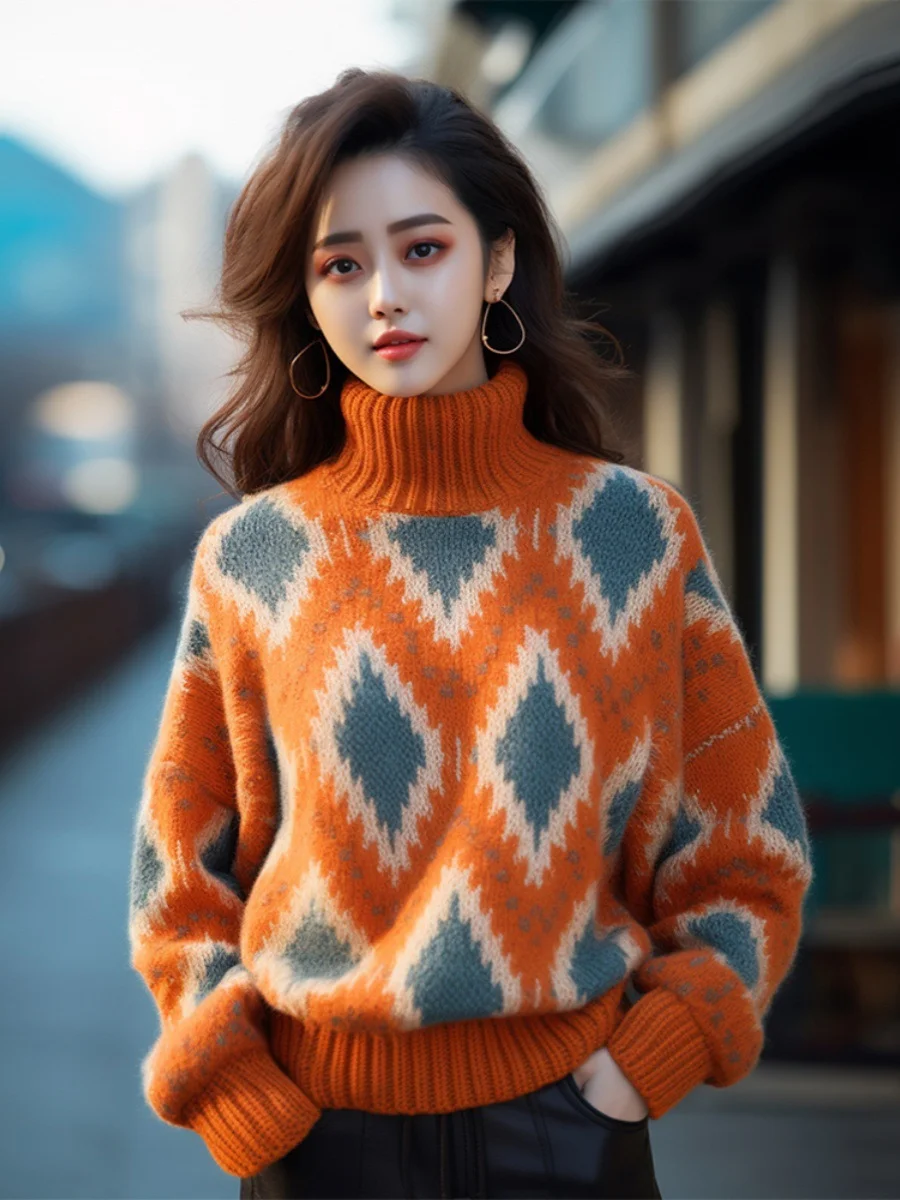 Athvotar Athvotar Goods Heavy Industry Orange Turtleneck Sweater In Autumn And Winter Wearing Bursts Of Color Knitted Knitted Shirt Exquisite Beauty