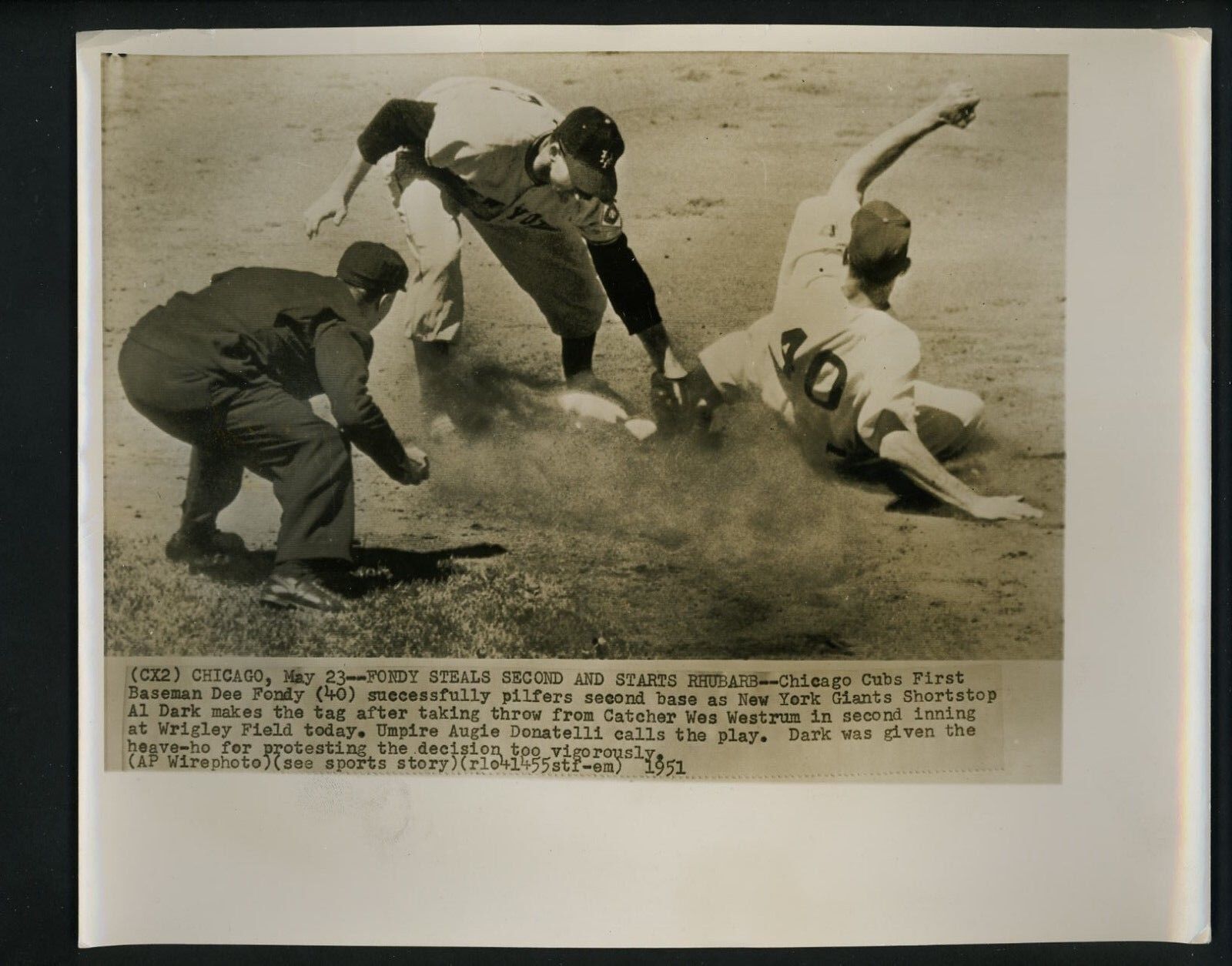 Al Dark Dee Fondy Augie Donatelli 1951 Press Photo Poster painting New York Giants Chicago Cubs