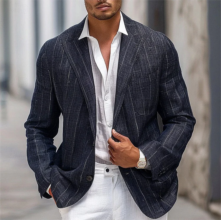 100% Linen Stripe Blazer QueenFunky