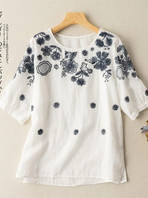 Women Short Sleeve Scoop Neck Floral Printed Graphic Top