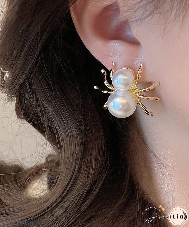 Unique White Sterling Silver Alloy Pearl Spider Stud Earrings