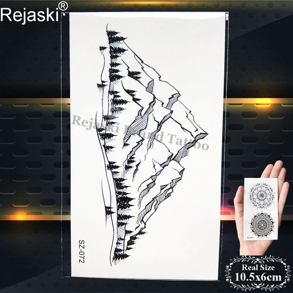 Rejaski Black Temporary Tattoo Stickers Women Iceberg Arm Geometry Waterproof Tatoos Men Mountain Fake Tattoo 3D Summer Style