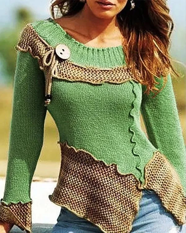 Fashion Slim Color Block Knit Sweaters