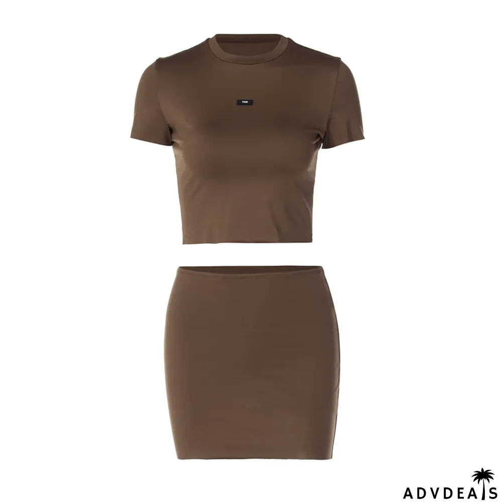 Women Crop Top and Skirt Two-Piece Set