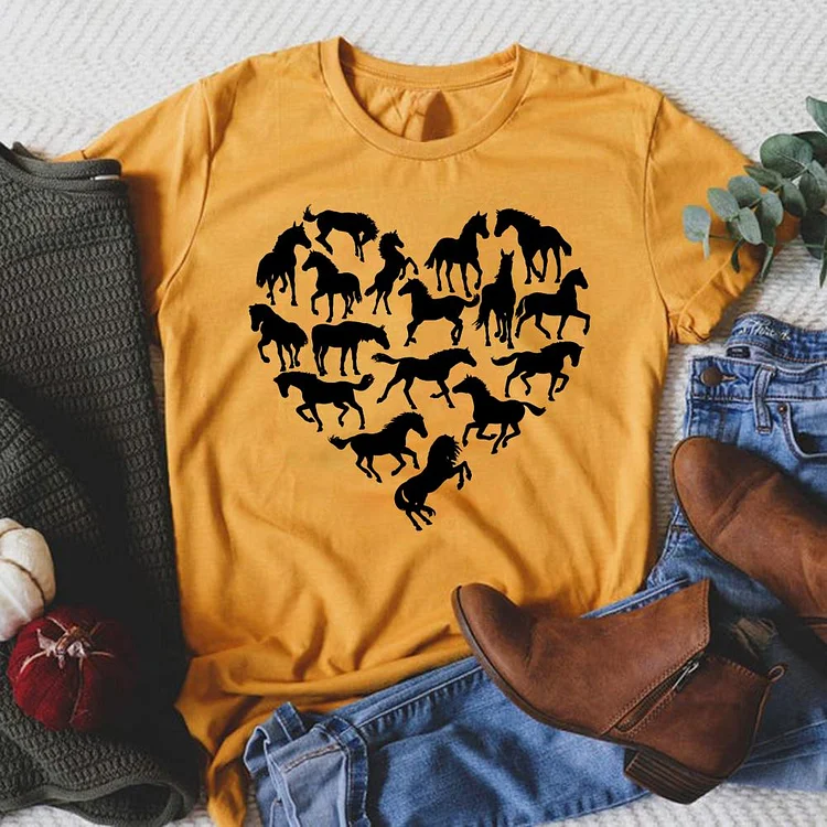 Horse Heart Round Neck T-shirt