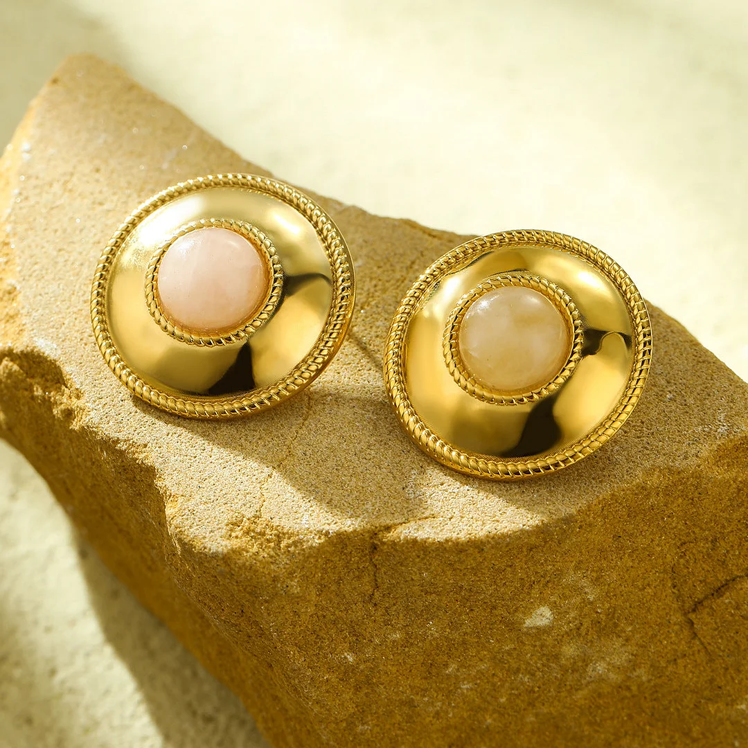 Titanium Steel Circle Natural Stone Earrings