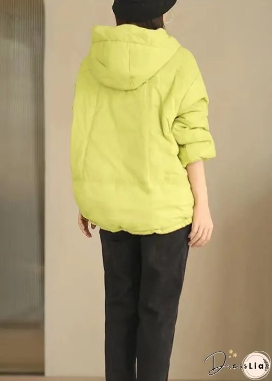 Women Green Hooded Button Patchwork Duck Down Coat Winter
