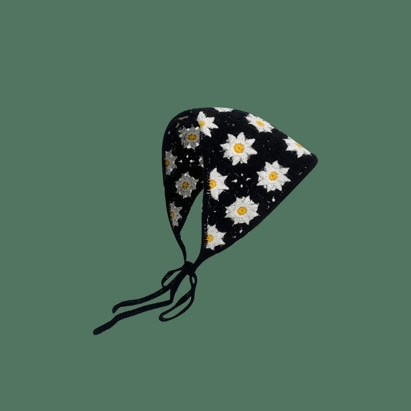 Sweet Handmade Mushroom Strawberry Crocheted Scarf French Triangle Scarf Closed Toe Women’s Net Red Knitted Hair Band Headband