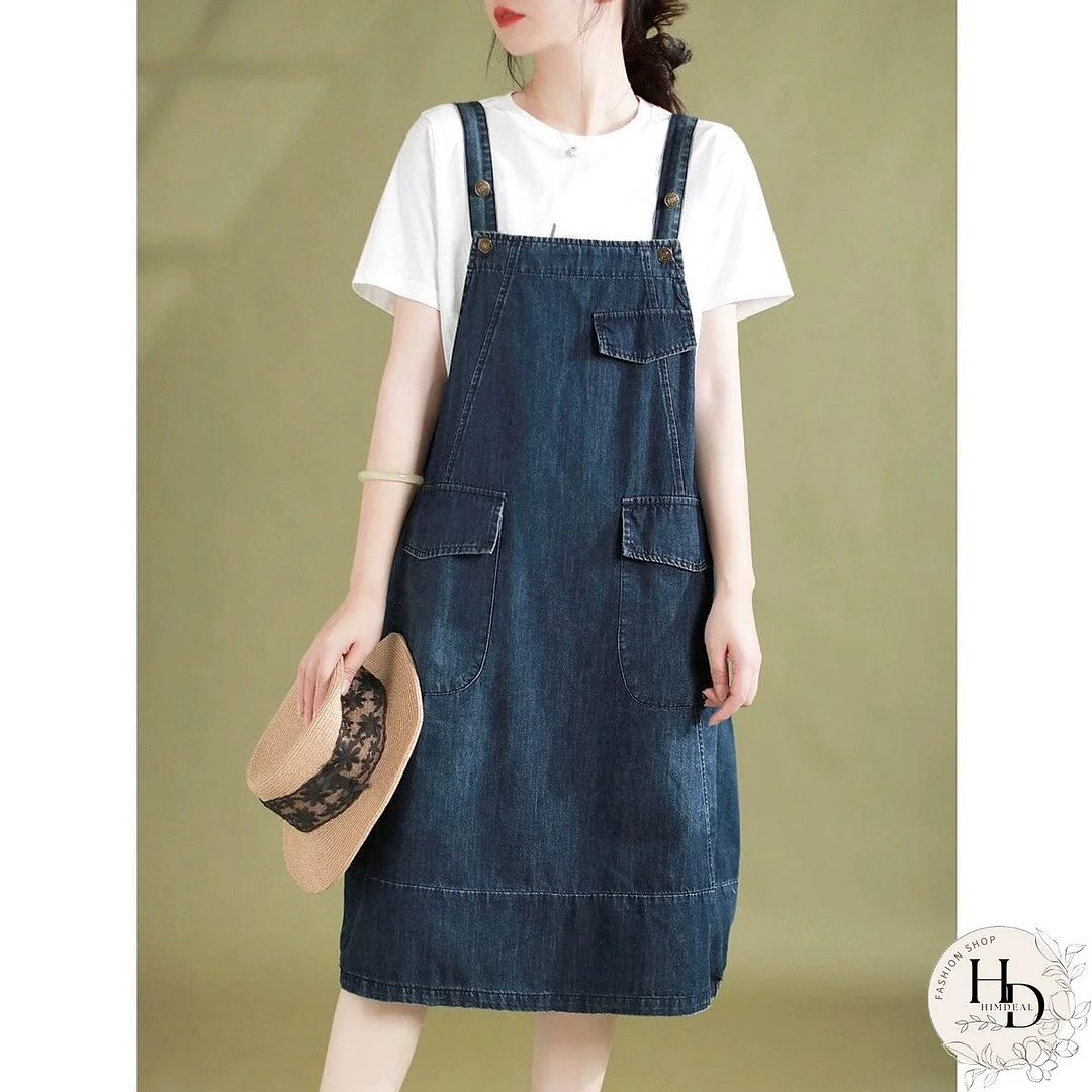 Summer Minimalist Stripe Denim Mini Dress Sleeveless