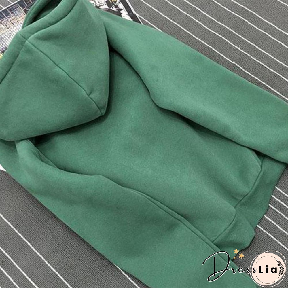 Autumn Winter Fleece Oh Yes Letter Harajuku Print Pullover Thick Loose Women Hoodies Sweatshirt Female Casual Coat