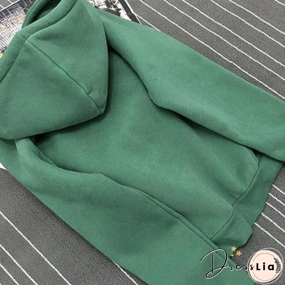 Autumn Winter Fleece Oh Yes Letter Harajuku Print Pullover Thick Loose Women Hoodies Sweatshirt Female Casual Coat