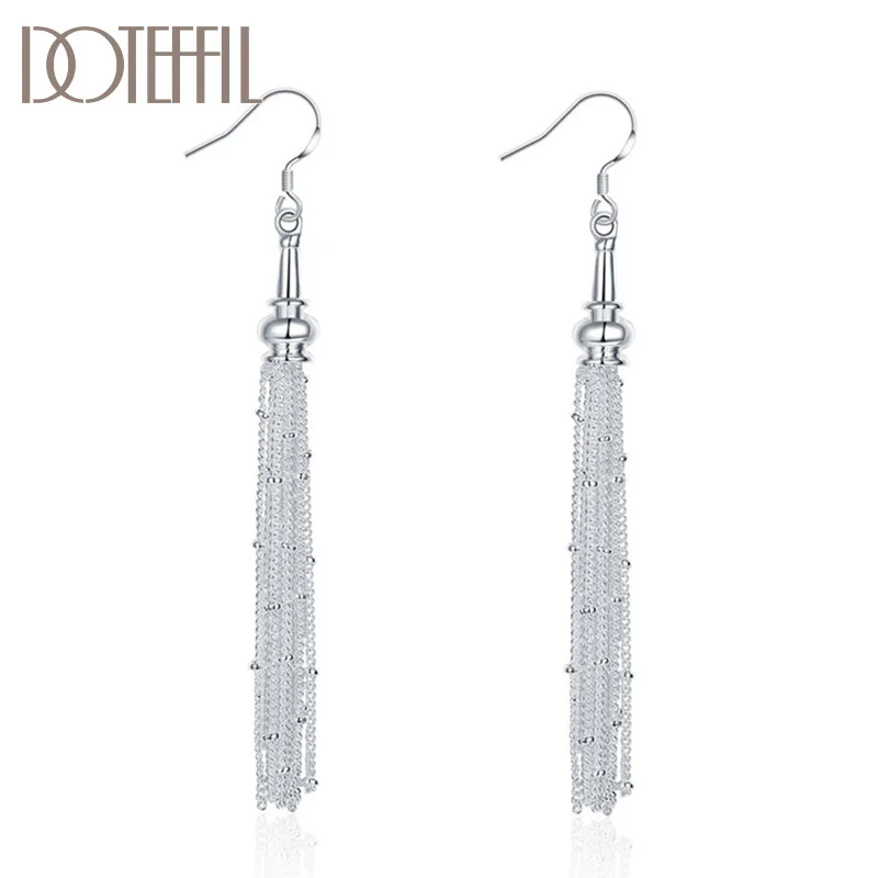DOTEFFIL 925 Sterling Silver 18 Line Long High Quality Earrings Charm Women Jewelry 
