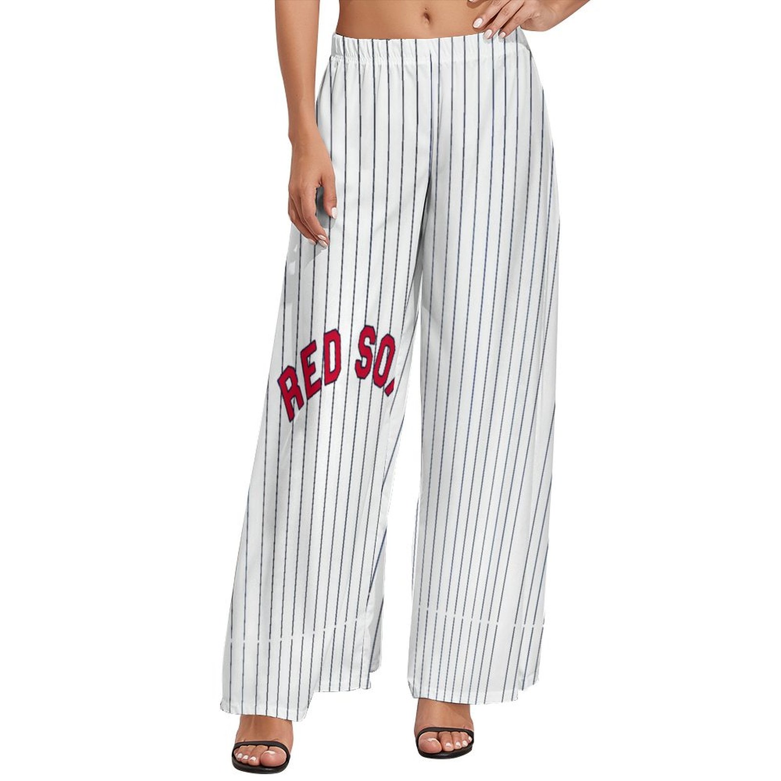 Women Wide Plus Size Long Pants in Pattern Striped, Blue, Red
