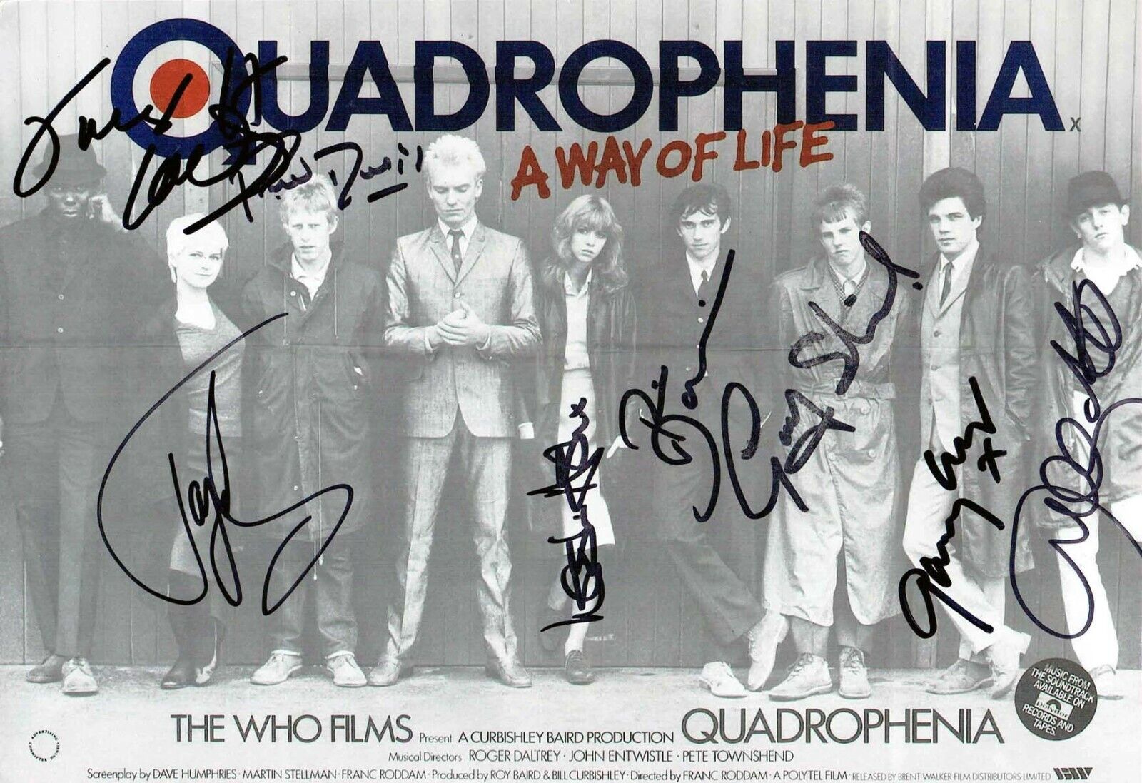 Cast SIGNED by 8 Quadrophenia Photo Poster painting 4 AFTAL COA TOYAH LAIRD DANIELS SHAIL ASH