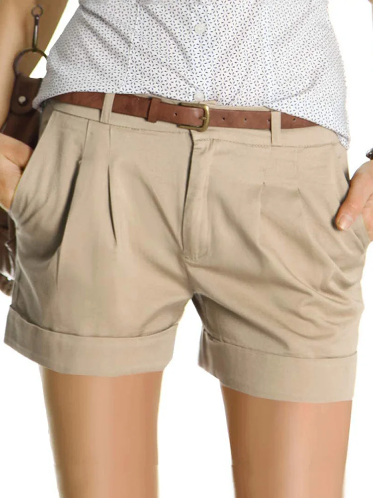 Pleated Low Rise Casual Basic Shorts