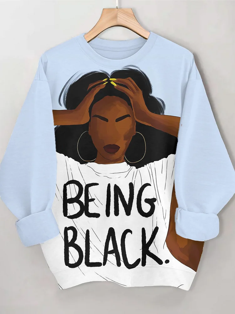 Women's Girl Being Black Print Casual Sweatshirt