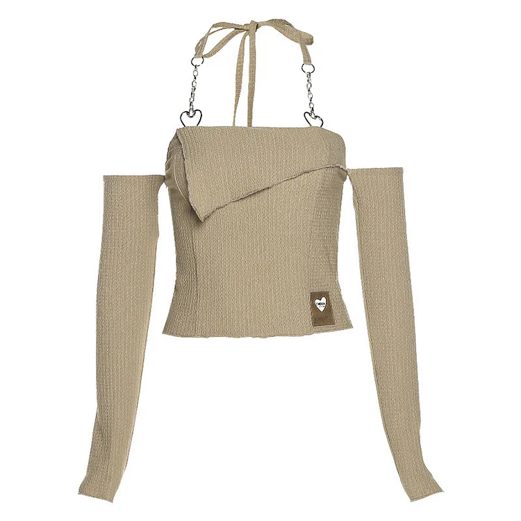 Off The Shoulder Chain Backless Shirt  - Modakawa Modakawa