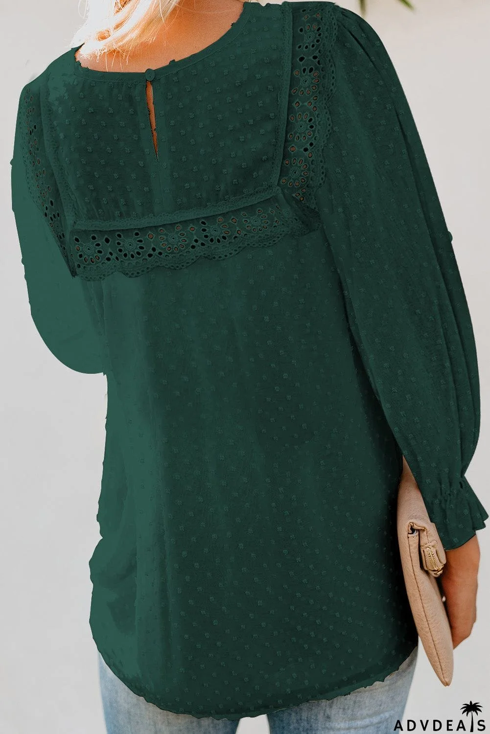 Swiss Dot Hollow Out Ruffle Sleeve Blouse