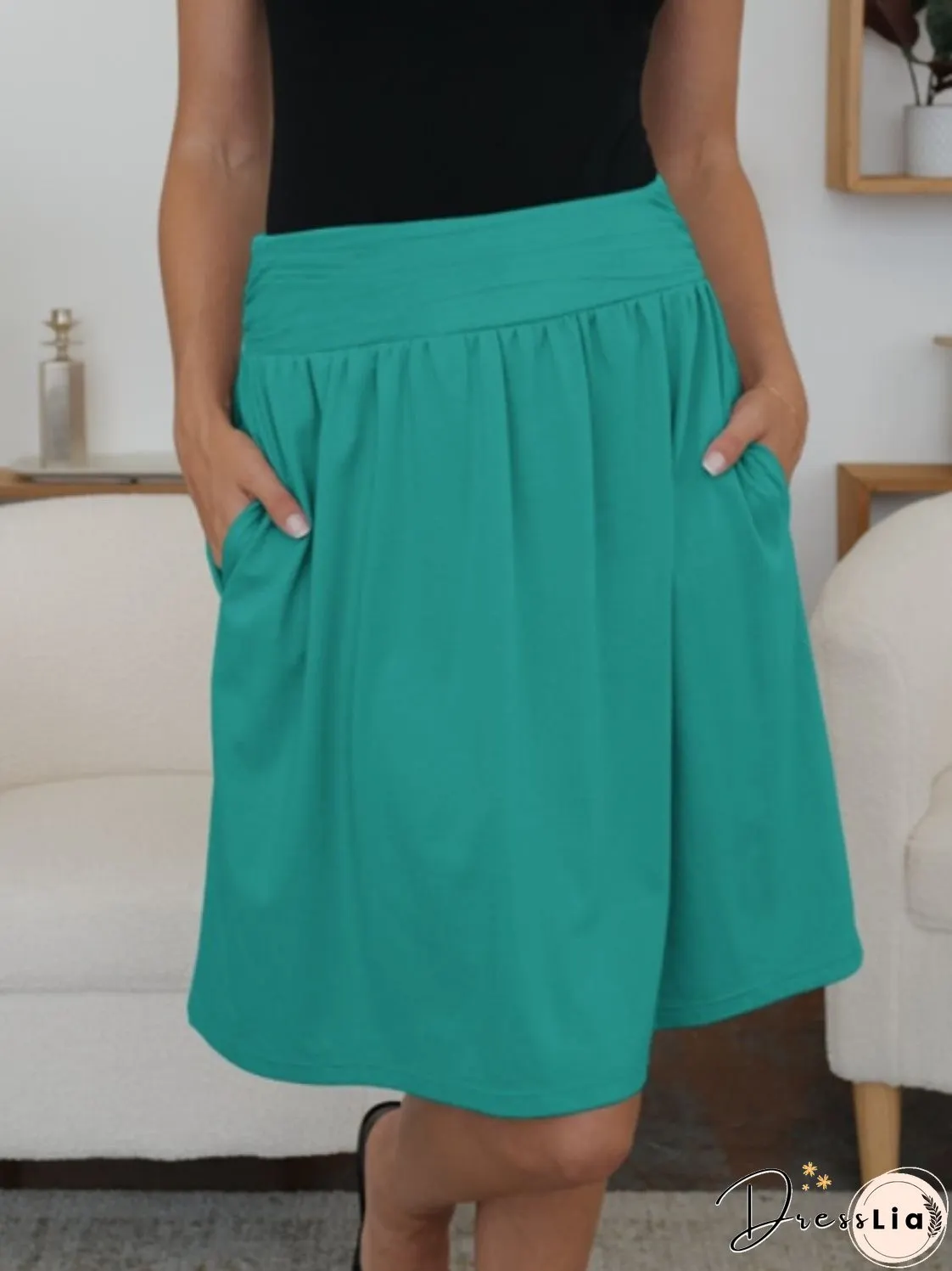 Elastic Waist Skirt with Pockets