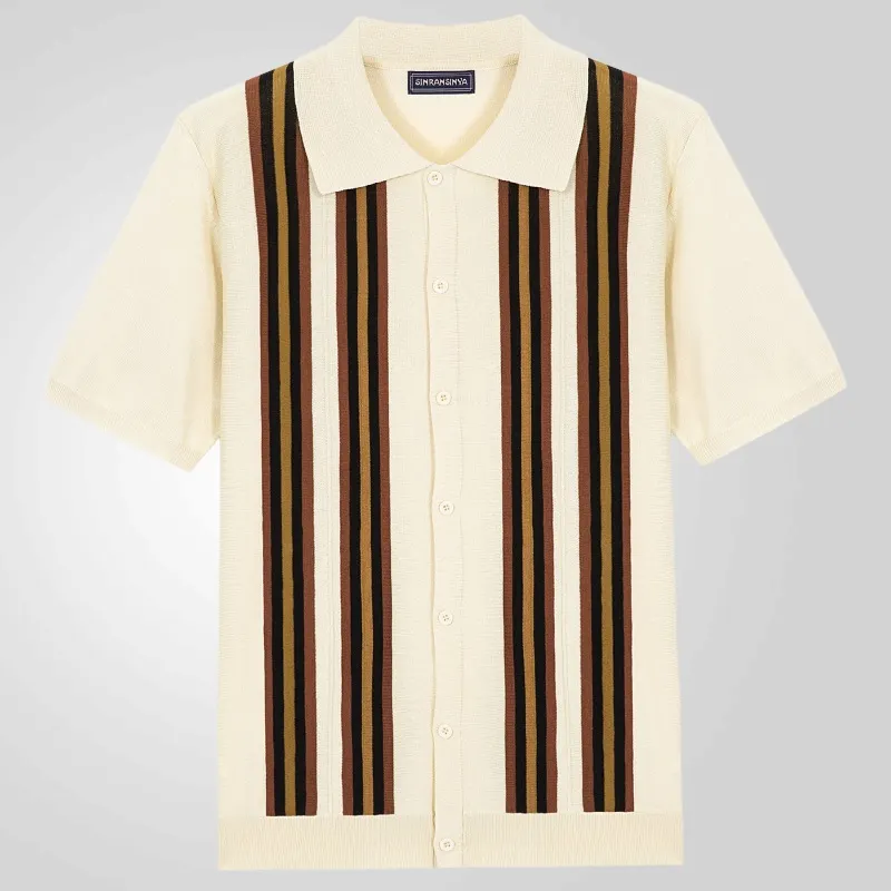Uveng Uveng Men's Summer Green Striped Short Sleeves Repair Business Polo Shirt T-Shirt SY0113