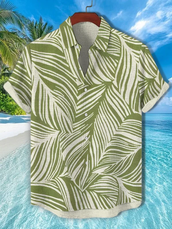 Men's Abstract Leaves Lines Art Print Short Sleeve Shirt