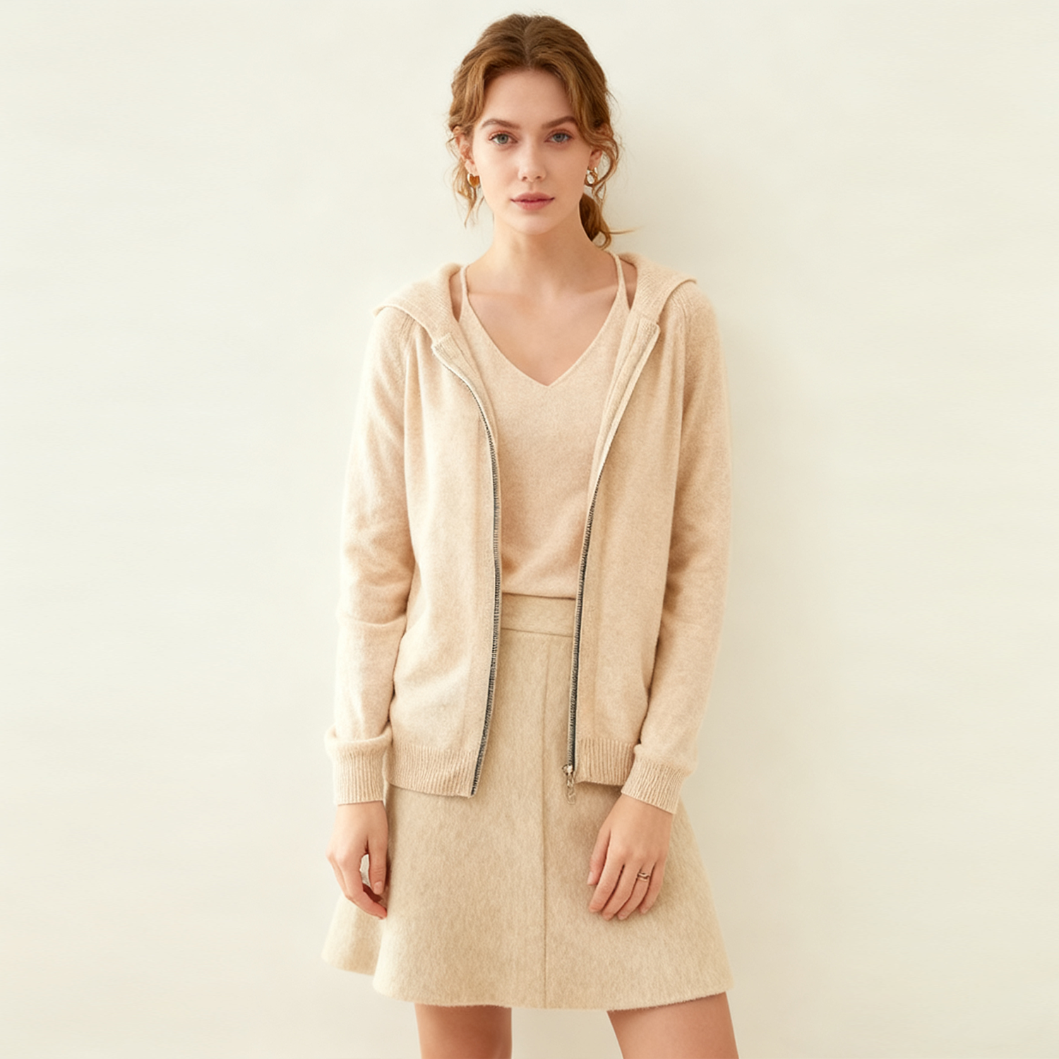 Temperament Cashmere Zip Hoodie REAL SILK LIFE