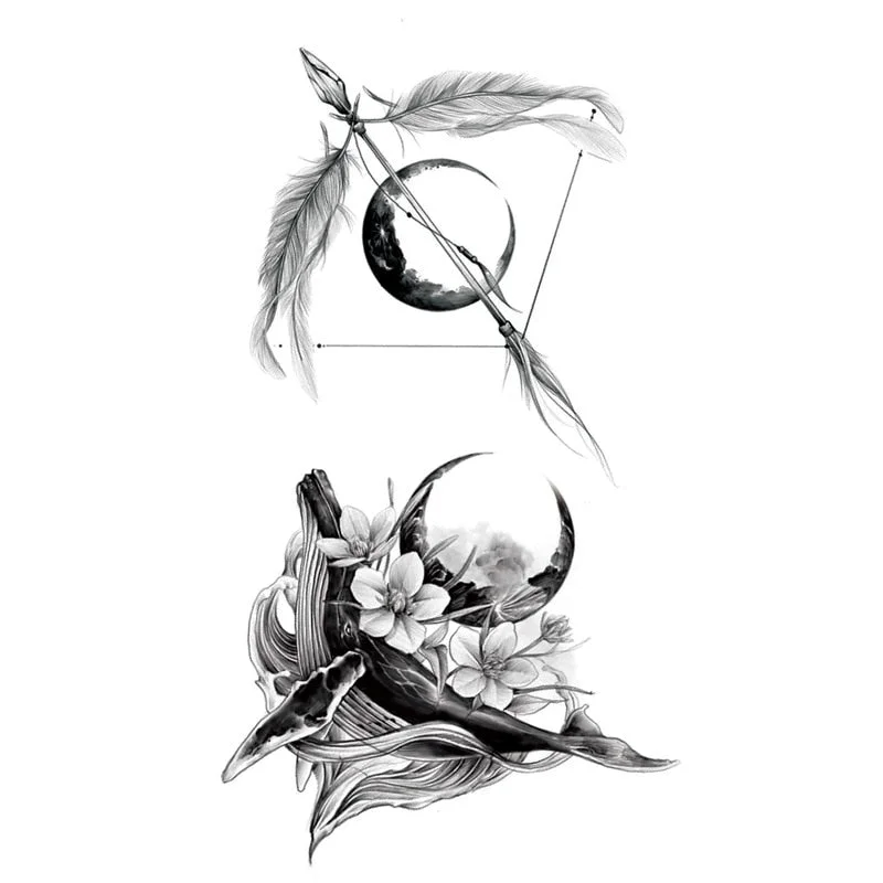 Waterproof Temporary Tattoo Stickers Butterfly Tiger Feather Design Tattoo Children Black Body Art Fake Tattoos for Men Women