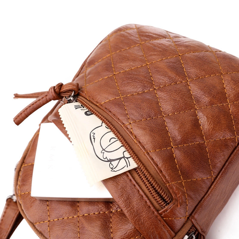 Women’s Pu Leather Solid Color Lingge Basic Square Zipper Crossbody Bag